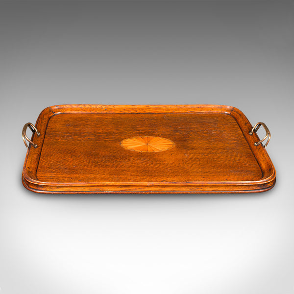 Antique Tipple Serving Tray, English, Oak, Boxwood, Afternoon Tea, Edwardian