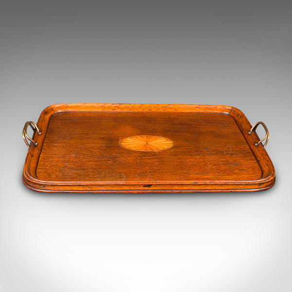 Antique Tipple Serving Tray, English, Oak, Boxwood, Afternoon Tea, Edwardian
