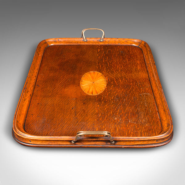 Antique Tipple Serving Tray, English, Oak, Boxwood, Afternoon Tea, Edwardian