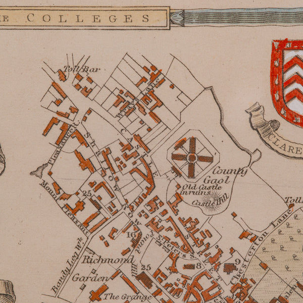 Antique Collegiate Map, Cambridge, English, Framed Cartography, Victorian, 1838