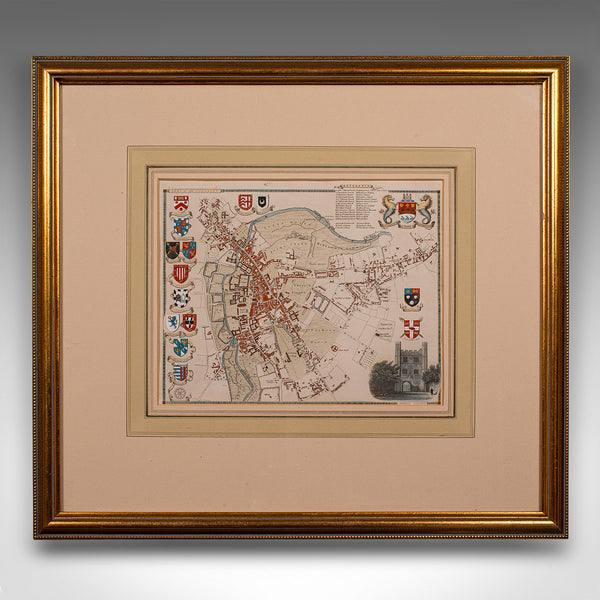 Antique Collegiate Map, Cambridge, English, Framed Cartography, Victorian, 1838
