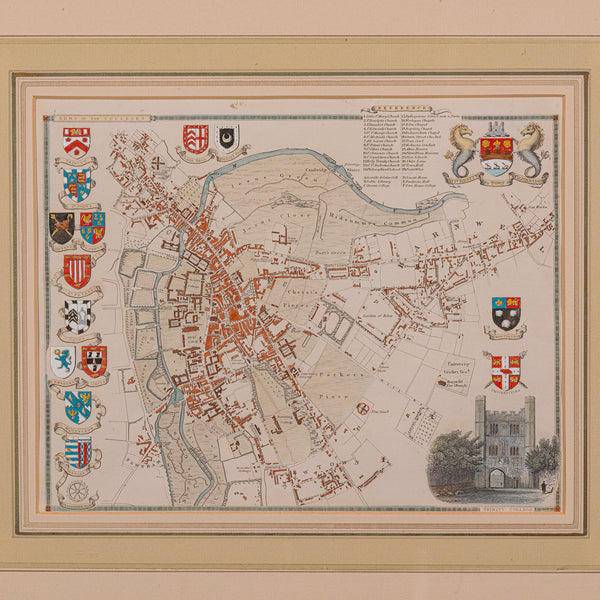Antique Collegiate Map, Cambridge, English, Framed Cartography, Victorian, 1838