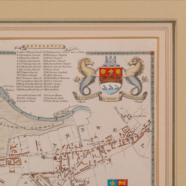 Antique Collegiate Map, Cambridge, English, Framed Cartography, Victorian, 1838