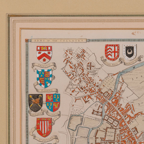 Antique Collegiate Map, Cambridge, English, Framed Cartography, Victorian, 1838