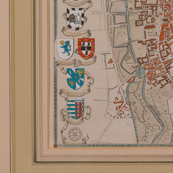 Antique Collegiate Map, Cambridge, English, Framed Cartography, Victorian, 1838
