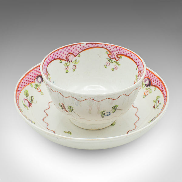 Antique Green Tea Sipping Duo, Japanese, Ceramic, Cup & Saucer, Victorian, 1900