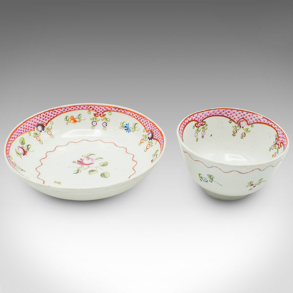 Antique Green Tea Sipping Duo, Japanese, Ceramic, Cup & Saucer, Victorian, 1900