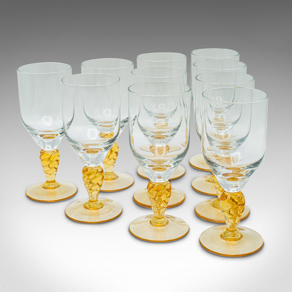 Set of 10 Vintage Stem Glasses, French, Wine Goblets, Spirit Glass, Mid Century