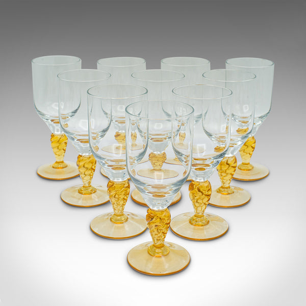 Set of 10 Vintage Stem Glasses, French, Wine Goblets, Spirit Glass, Mid Century