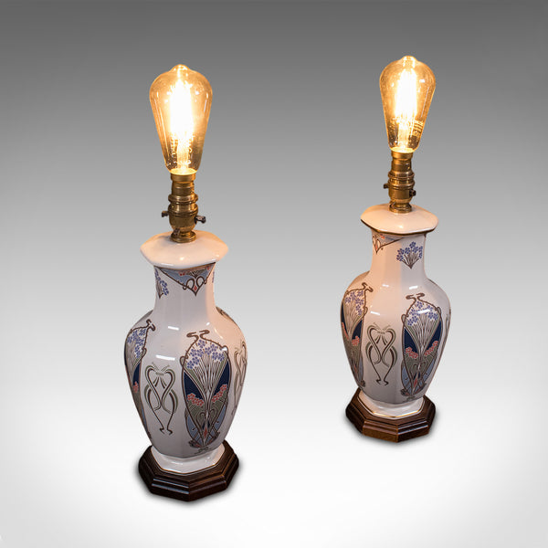 Pair of Vintage Liberty London Table Lamp Bases, English, Ianthe Pattern, Light