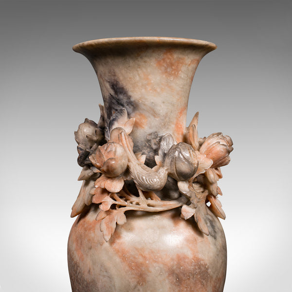 Vintage Dried Flower Vase, Chinese, Soapstone, Urn, Foliate Relief, Art Deco
