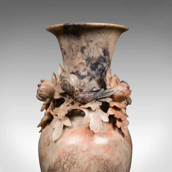 Vintage Dried Flower Vase, Chinese, Soapstone, Urn, Foliate Relief, Art Deco