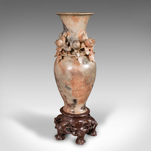Vintage Dried Flower Vase, Chinese, Soapstone, Urn, Foliate Relief, Art Deco