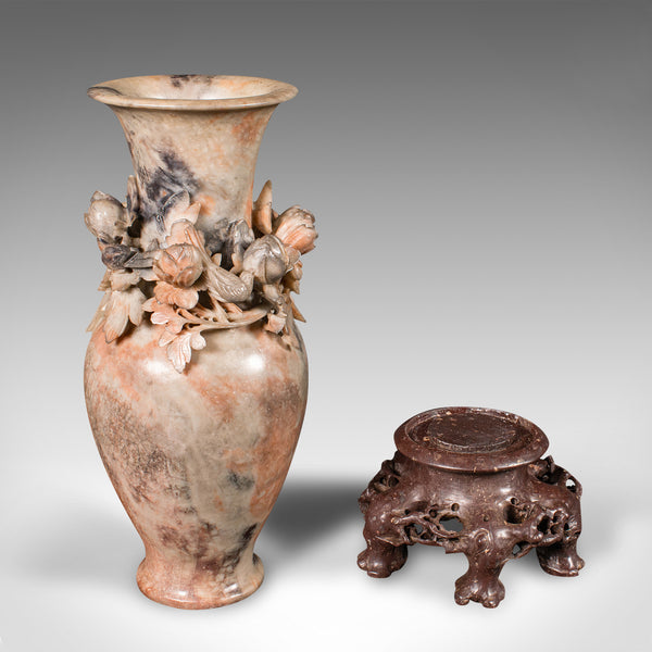 Vintage Dried Flower Vase, Chinese, Soapstone, Urn, Foliate Relief, Art Deco