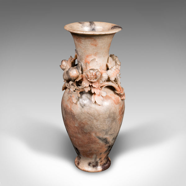 Vintage Dried Flower Vase, Chinese, Soapstone, Urn, Foliate Relief, Art Deco