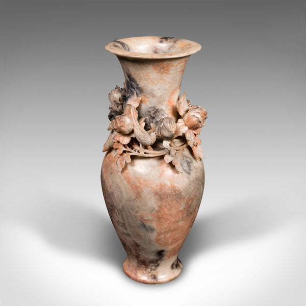 Vintage Dried Flower Vase, Chinese, Soapstone, Urn, Foliate Relief, Art Deco