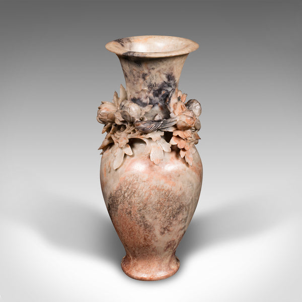 Vintage Dried Flower Vase, Chinese, Soapstone, Urn, Foliate Relief, Art Deco