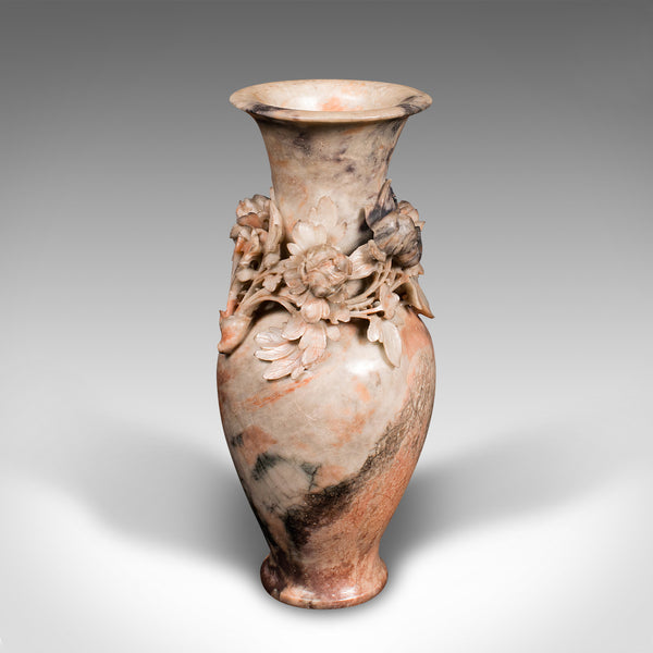 Vintage Dried Flower Vase, Chinese, Soapstone, Urn, Foliate Relief, Art Deco