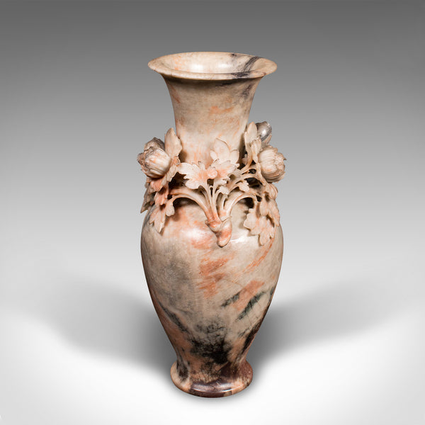 Vintage Dried Flower Vase, Chinese, Soapstone, Urn, Foliate Relief, Art Deco
