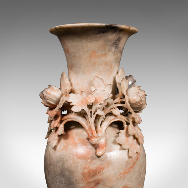 Vintage Dried Flower Vase, Chinese, Soapstone, Urn, Foliate Relief, Art Deco