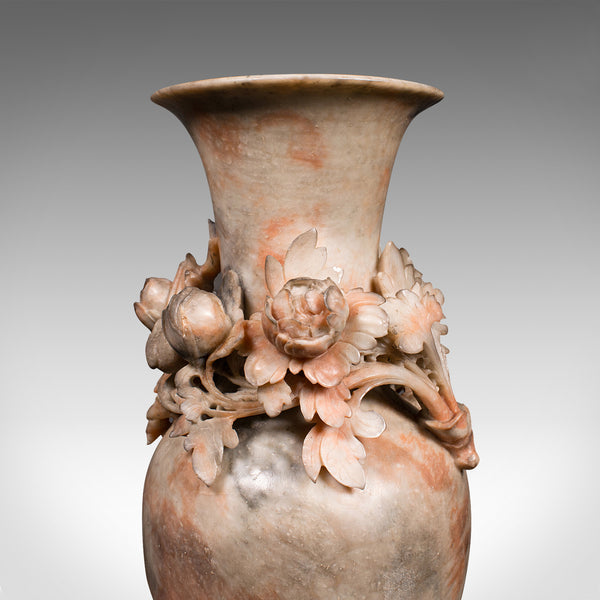 Vintage Dried Flower Vase, Chinese, Soapstone, Urn, Foliate Relief, Art Deco