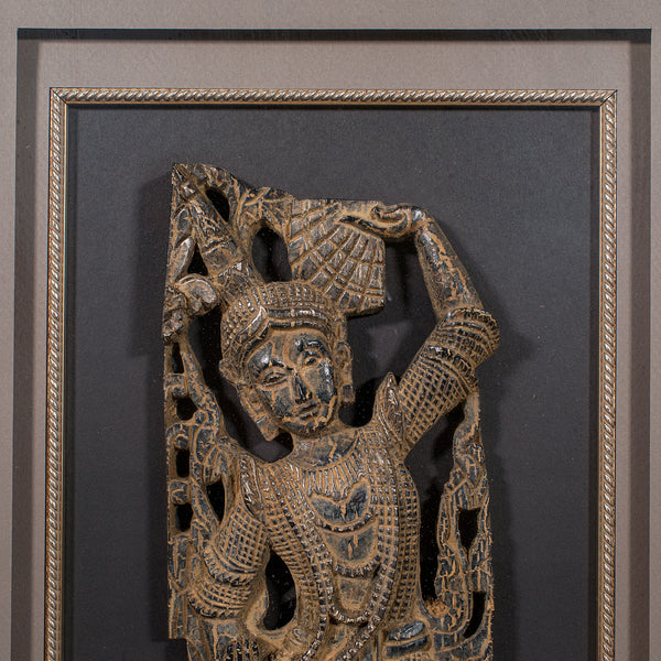 Pair Of Large Vintage Wall Carvings, Thai, Framed Relief Figures, Display Panels