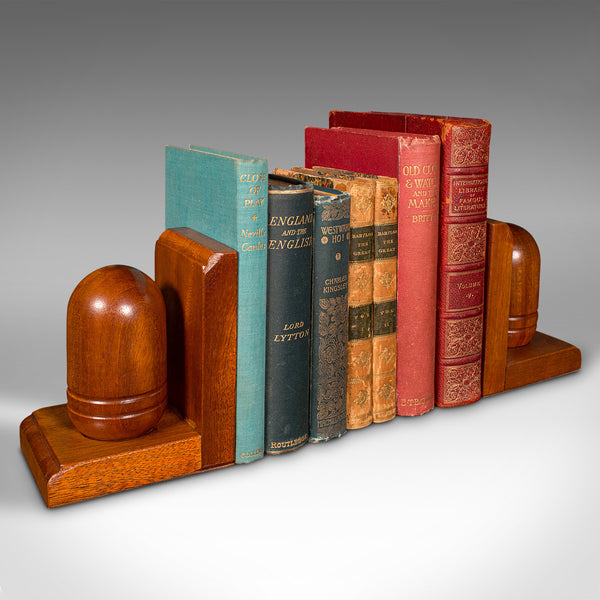 Pair Of Vintage Acorn Bookends, English, Decorative Book Rest, Mid Century, 1960