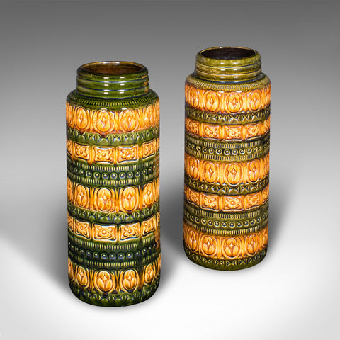 Near Pair of Vintage Lava Vases, German, Ceramic, Flower Sleeve, Stick Stand