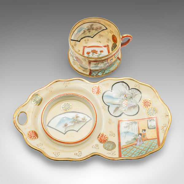 Antique Geisha Tea Set, Japanese, Handpainted, Ceramic, Teapot, Cups, Service