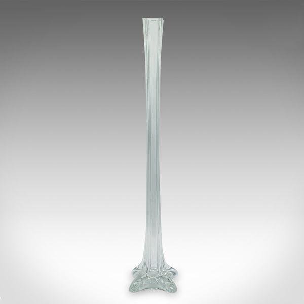 Tall Vintage Stem Vase, French, Glass, Fluted Sleeve, Flower, Mid Century, 1950