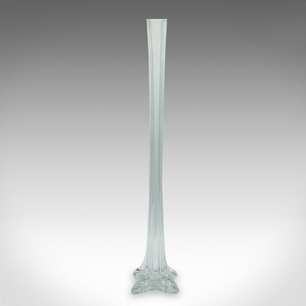 Tall Vintage Stem Vase, French, Glass, Fluted Sleeve, Flower, Mid Century, 1950
