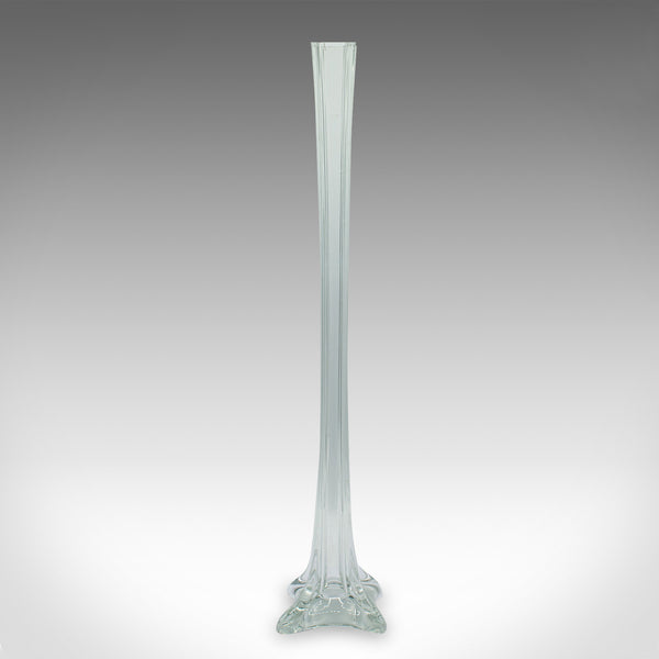 Tall Vintage Stem Vase, French, Glass, Fluted Sleeve, Flower, Mid Century, 1950