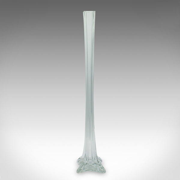 Tall Vintage Stem Vase, French, Glass, Fluted Sleeve, Flower, Mid Century, 1950