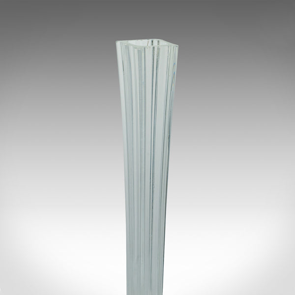 Tall Vintage Stem Vase, French, Glass, Fluted Sleeve, Flower, Mid Century, 1950