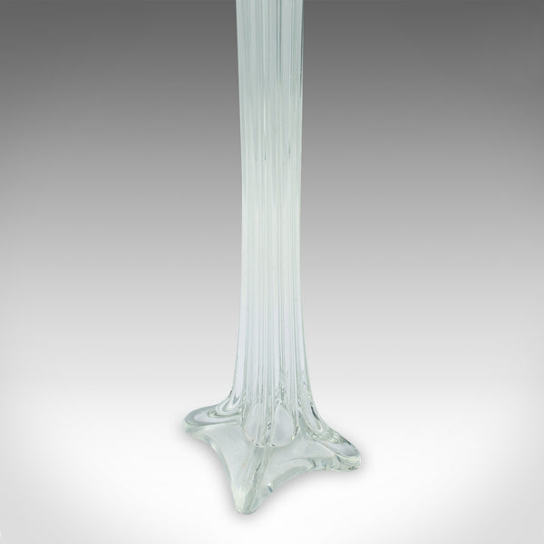 Tall Vintage Stem Vase, French, Glass, Fluted Sleeve, Flower, Mid Century, 1950