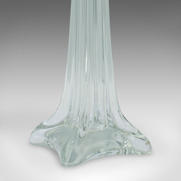 Tall Vintage Stem Vase, French, Glass, Fluted Sleeve, Flower, Mid Century, 1950