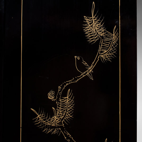 Tall Vintage Privacy Screen, Japanese, Lacquer, Room Divider, Art Deco Revival
