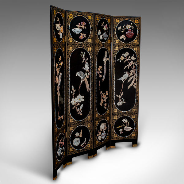 Tall Vintage Privacy Screen, Japanese, Lacquer, Room Divider, Art Deco Revival