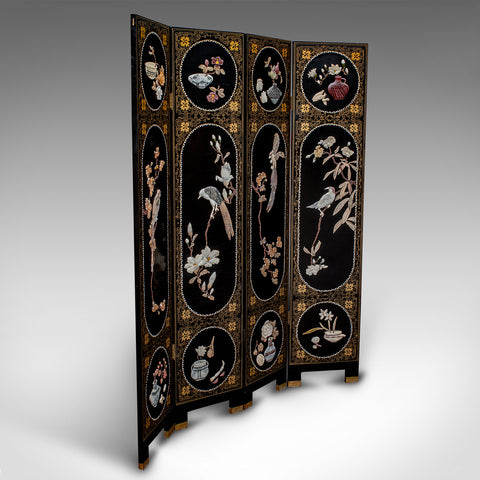 Tall Vintage Privacy Screen, Japanese, Lacquer, Room Divider, Art Deco Revival