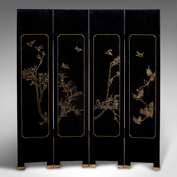 Tall Vintage Privacy Screen, Japanese, Lacquer, Room Divider, Art Deco Revival