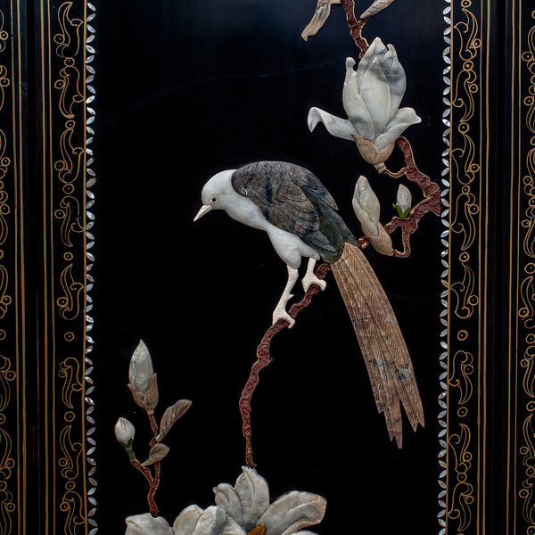 Tall Vintage Privacy Screen, Japanese, Lacquer, Room Divider, Art Deco Revival
