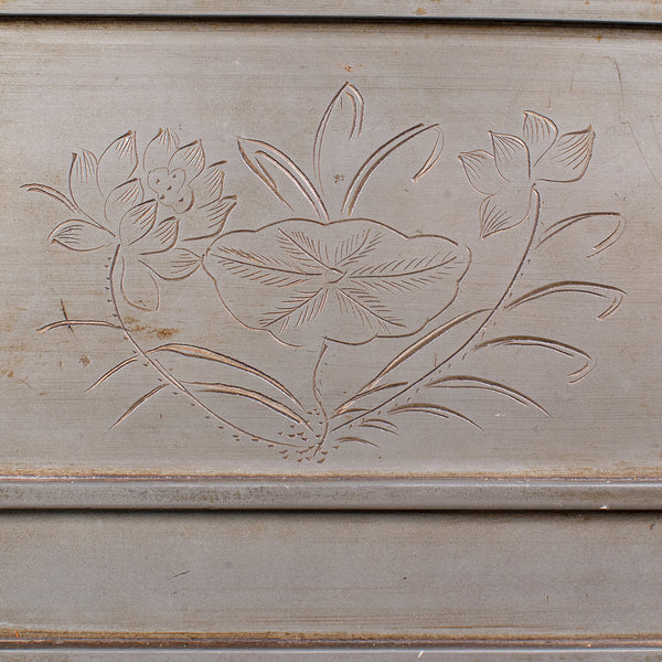 Vintage Hotel Tea Chest, Chinese, Pewter Alloy, Chá Caddy, Art Deco, Circa 1930