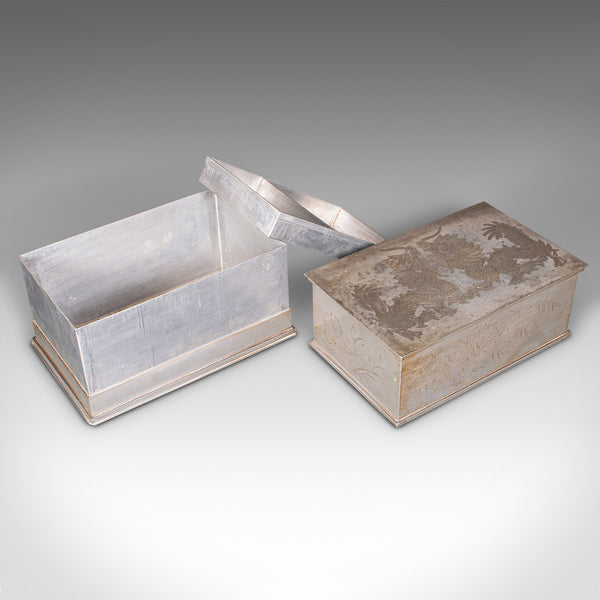 Vintage Hotel Tea Chest, Chinese, Pewter Alloy, Chá Caddy, Art Deco, Circa 1930