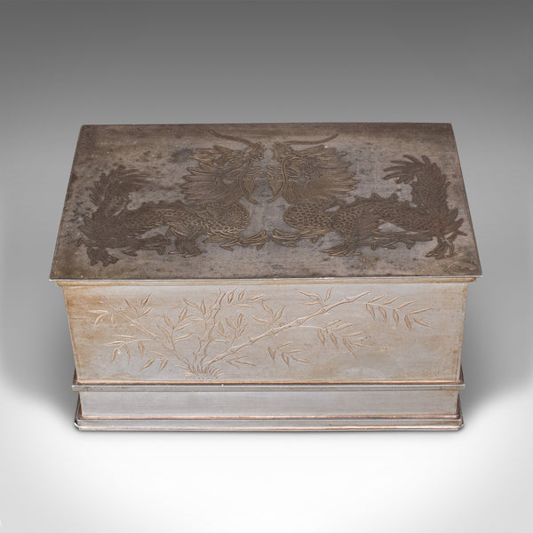 Vintage Hotel Tea Chest, Chinese, Pewter Alloy, Chá Caddy, Art Deco, Circa 1930