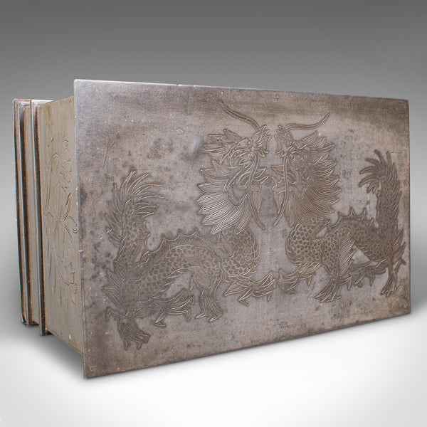 Vintage Hotel Tea Chest, Chinese, Pewter Alloy, Chá Caddy, Art Deco, Circa 1930