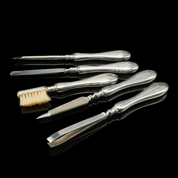 Antique Dandy's Travelling Valet Set, English, Silver, Grooming Case, Edwardian