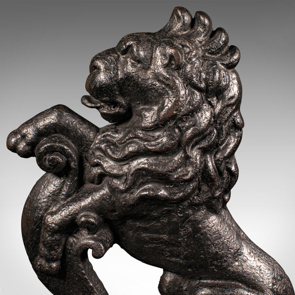 Antique Lion Rampant Doorstop, English, Cast Iron, Decor, Door Keeper, Victorian