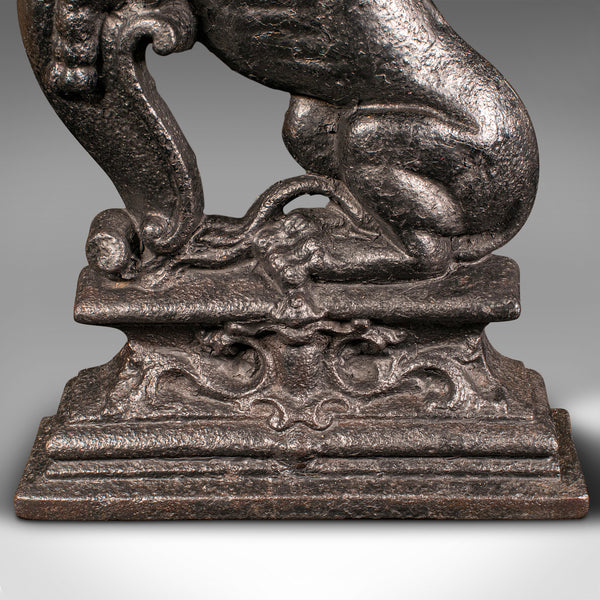 Antique Lion Rampant Doorstop, English, Cast Iron, Decor, Door Keeper, Victorian