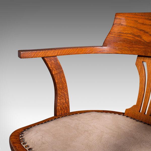 Antique Desk Elbow Chair, English, Oak, Office Seat, Drawing Room, Edwardian