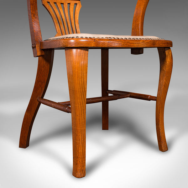 Antique Desk Elbow Chair, English, Oak, Office Seat, Drawing Room, Edwardian
